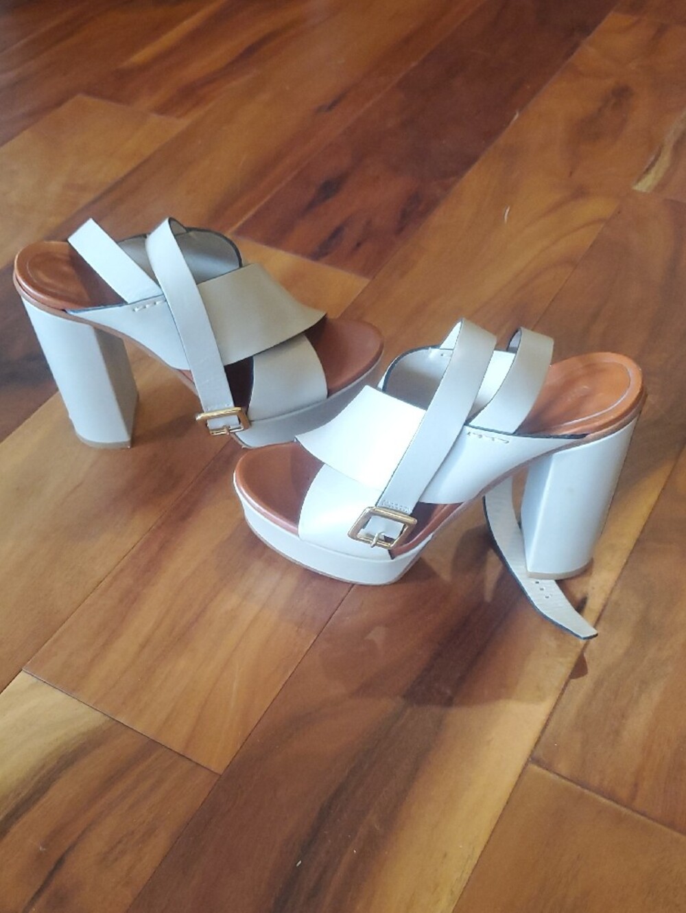 Chloe Cream Leather Platform Block Heel Sandals